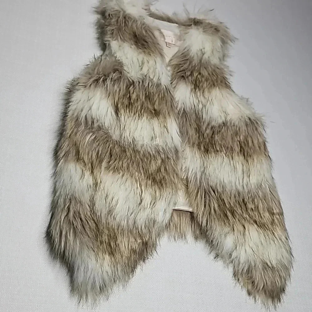 Skies Are Blue Faux Fur Vest Cream & Brown Women's XS - Picture 2 of 16